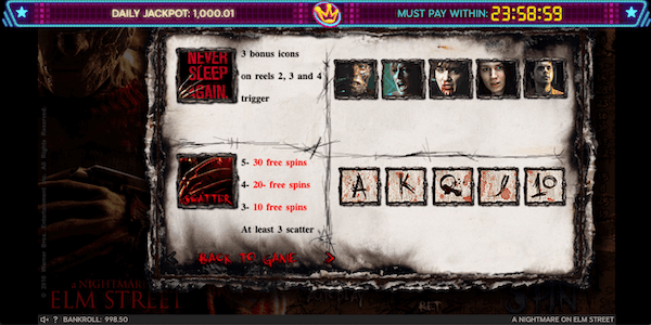 A Nightmare on Elm Street paytable