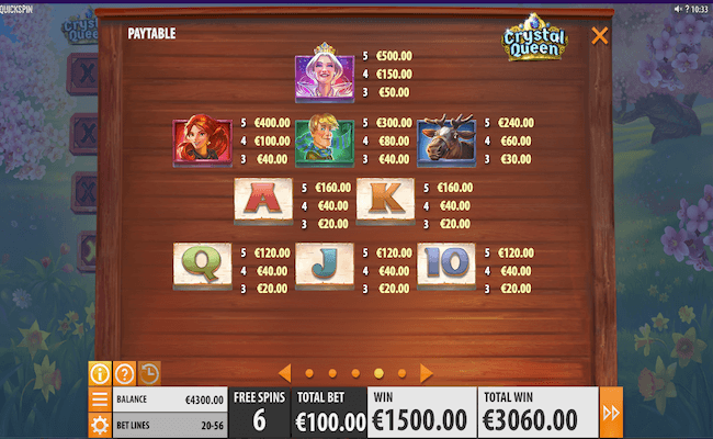 crystal queen paytable
