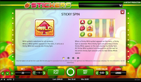 stickers pokie game symbols