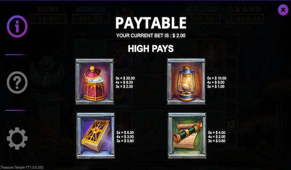 treasure temple paytable