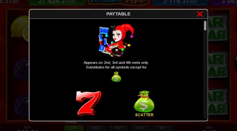 20 Charming Joker paytable