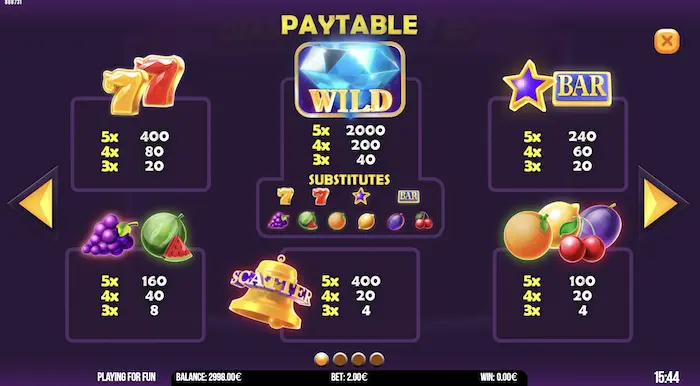 diamond blitz 40 paytable