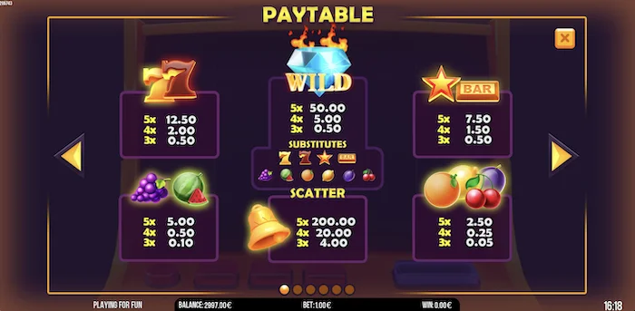 inferno diamonds 100 paytable