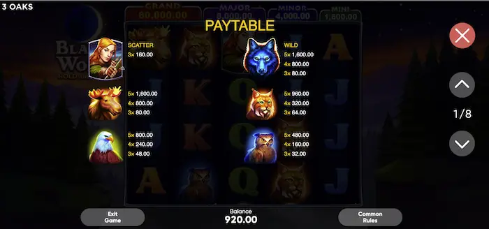 black wolf paytable
