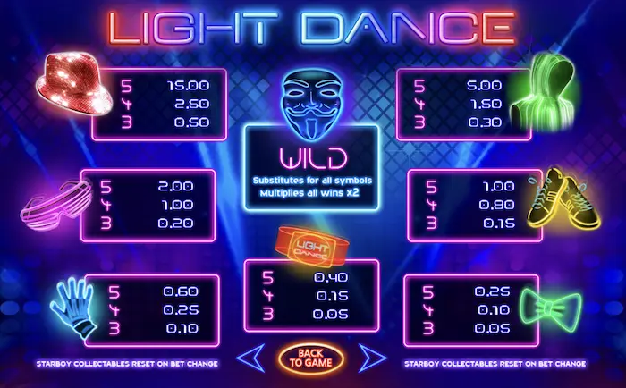 light dance paytable